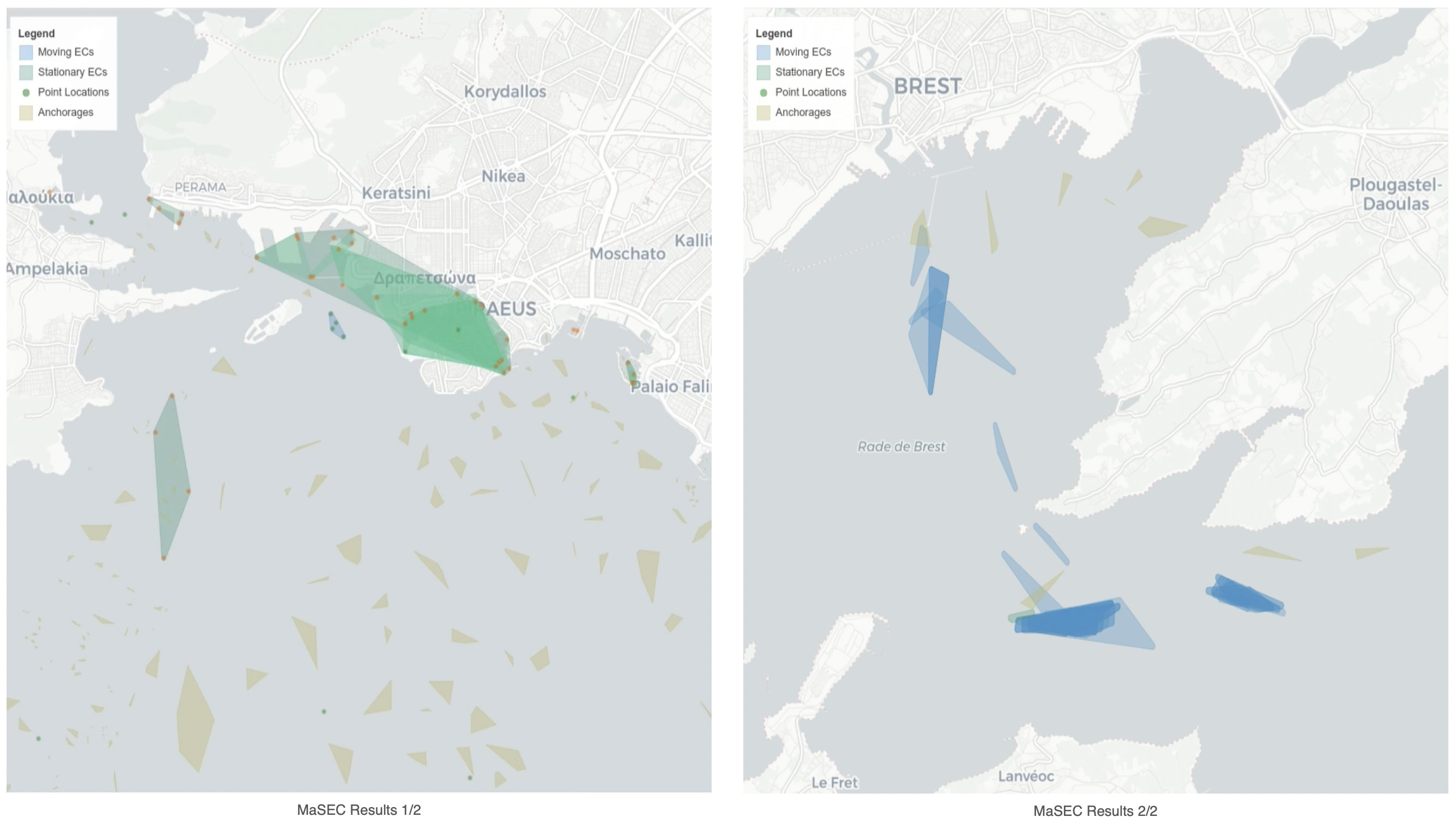 MaSEC: Discovering Anchorages and Co-movement Patterns on Streaming Vessel Trajectories